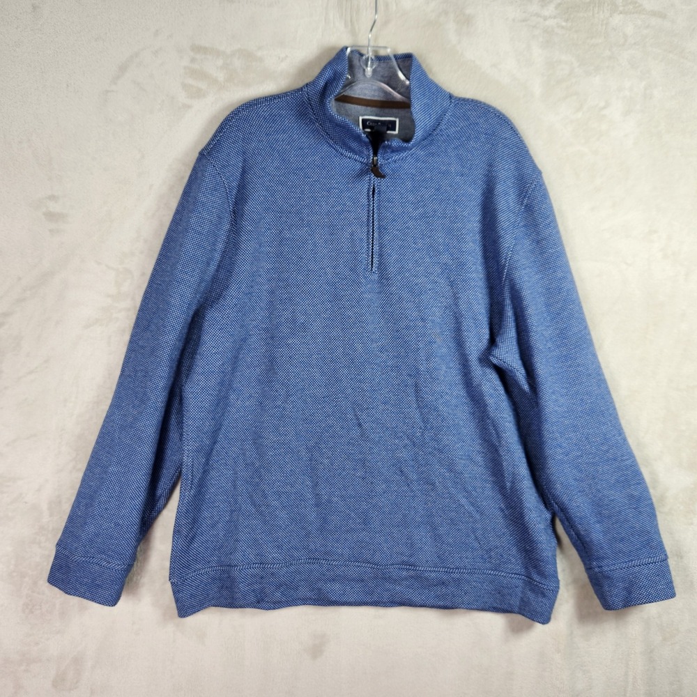 Club Room Quarter Zip Pullover Mens Large Blue Textured Knit Casual Preppy Sport